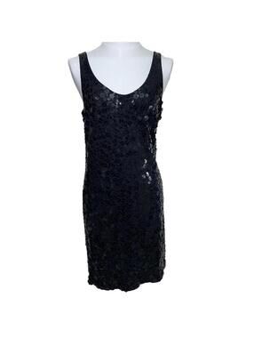 Venus Sequin Sheath Dress Womens L Black Sleeveless Scoop Neck Cocktail Party